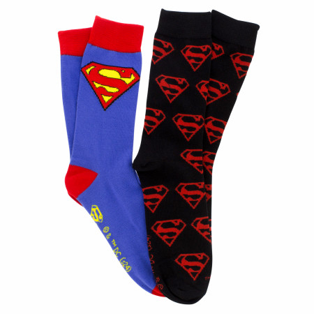 Superman Suit and Superboy Logos 2-Pair Pack of Crew Socks